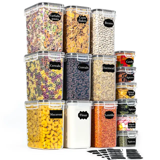 GoMaihe Vorratsdosen mit Deckel Luftdicht: 15er Vorratsbehälter Set für Mehl Zucker Müsli Gewürze | Luftdicht Aufbewahrungsbox Küche für Lebensmittel Mit Stift & Etikett | BPA-frei