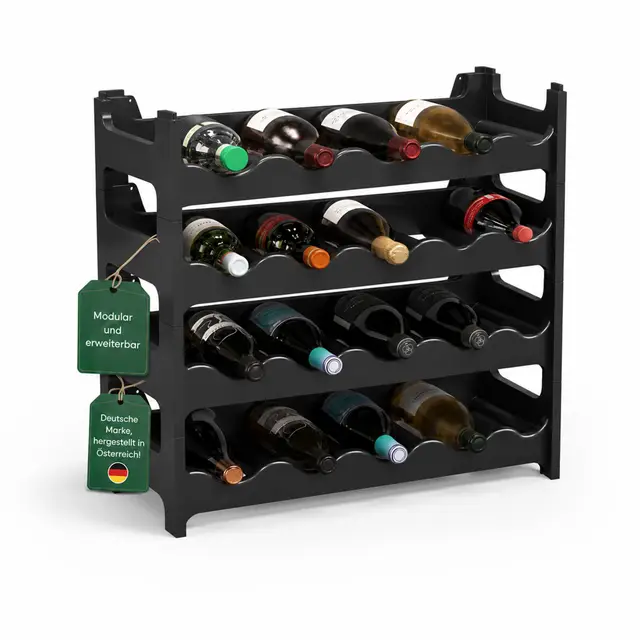 ARTECSIS® Weinregal stapelbar & modular erweiterbar Kunststoff für 24 Weinflaschen (schwarz) - Stabiles Flaschenregal & Getränkeregal Gastronomie-Qualität - Flaschen Weinständer & Weinflaschenhalter