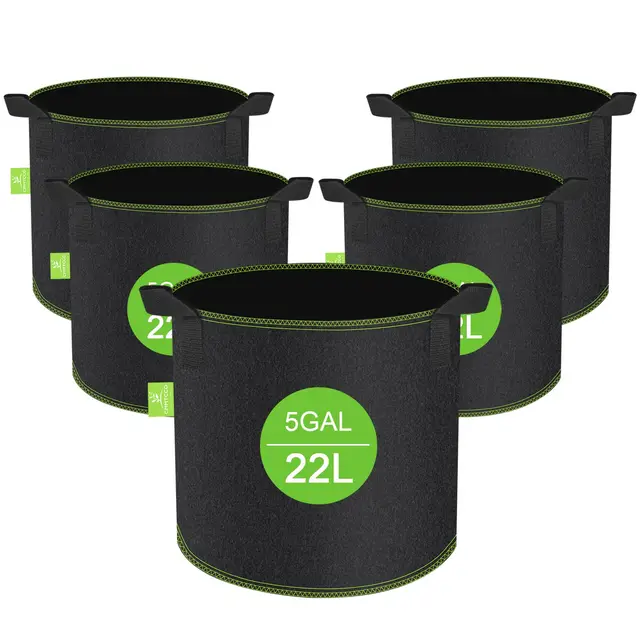 CNMTCCO Stofftöpfe, 5 Stück Pflanzsack 20L+10% = 22 L Grow Töpfe, Hochbelastbare Verdickte Stofftopf mit Griffen, Vliesstoff pflanzentopf Pflanzsack für Terrasse Balkon & Garten (5 Gallonen)
