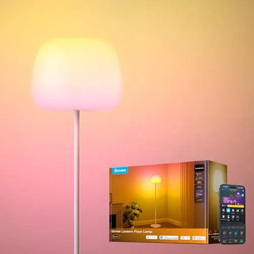 Govee Laterne Stehlampe LED, RGBICWW Stehlampe mit Halo-Beleuchtung & 100 Szenen, Dimmbar 1000K-10000K & 1400lm, Matter Alexa Kompatibel, 160cm Standleuchte Wohnzimmer Schlafzimmer, Weiß Silikonkopf