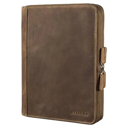 STILORD 'Ferris' Vintage Leder Dokumentenmappe - Perfekt für Arbeit, Büro & Meetings - Konferenzmappe XL für 13,3 Zoll MacBook, Farbe:mittel - braun