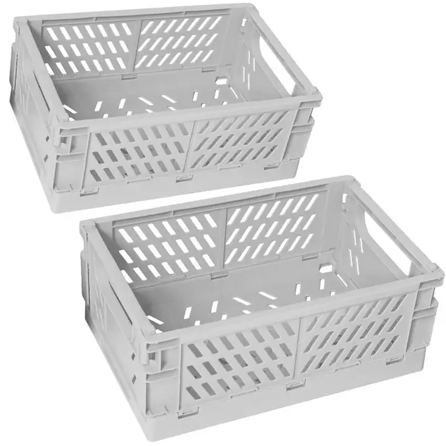 2 Stück Aufbewahrungskorb Grau Kleine Klappboxen Faltbar Stabil Aufbewahrungskiste Kunststoff Klappkorb für Küche/Kinderzimmer/Büro(Grau)