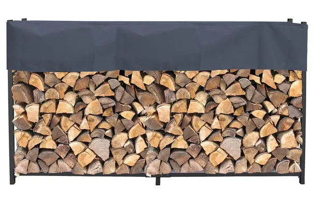 QUICK STAR Kaminholzregal Außen 200 x 25 x 115 cm Anthrazit, Garten Metall Kaminholzunterstand 0,8 m³ (1,3 SRM), Wetterfeste Stapelhilfe mit Schutzhülle Grau