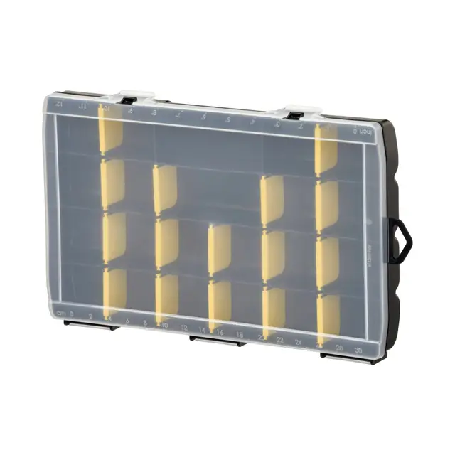 STANLEY Organizer Sortimentskasten Sortimentsbox (Aufbewahrungsbox für Zubehör und Kleinteile aus schlagfestem Polypropylen, 22 Fächer mit entfernbaren Trennwänden, eingebautes Lineal) STST81681-1