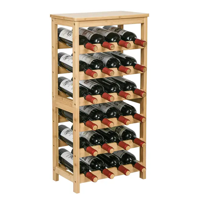 VASMIA Weinregal aus Bambus für 24 Flaschen, Flaschenregal mit 6 Etagen für Keller,Küche, Bar, Esszimmer, Flaschenhalter Holz mit Tischplatte 41 x 24 x 81 cm,Natürlich
