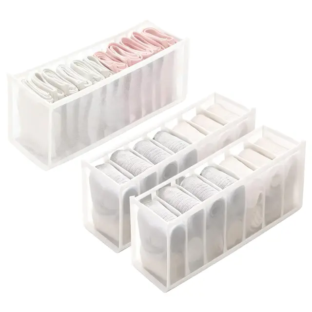 3 Stück Waschbarer Schubladen Organizer Unterwäsche & Socken – Hygienisches Netz-Nylon ohne Geruch – Transparente Aufbewahrungsboxen für Kleiderschrank, Faltbares Ordnungssystem