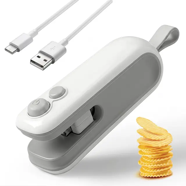 Mini Folienschweißgerät Mit Cutter, 2 in 1 Tragbarer Wiederaufladbarer Bag Sealer mit Magnetfuß, Handgehaltenes Heißsiegelgerät Für Plastiktüten Und Chips, Küchen Gadget Für Lebensmittellagerung