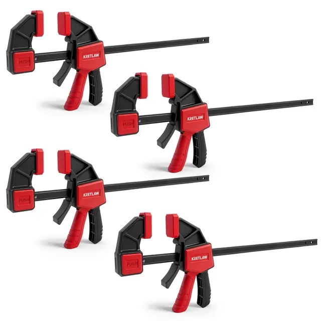 Einhandzwingen 4 Stück, Schnellspannzwingen 2 in 1 zum Spannen & Dehnen, Spannweite 300mm von Schraubzwingen Set, Spannkraft 75kg für stabiles Fixieren von Holz & Möbeln