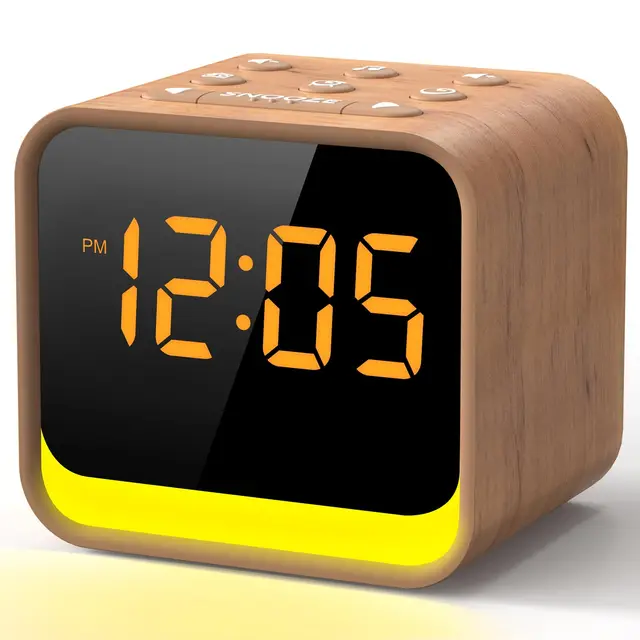 REACHER Radiowecker für das Schlafzimmer, Digitale FM Radiouhr mit Weißrausch-Soundmaschine, 9 Alarmtönen, dimmbarem Display, 7 Farben Nachtlicht, Automatischem Abschalt-Timer, Snooze