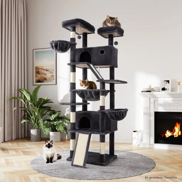 MUTICOR Kratzbaum XXL 206 cm für große Katzen, Dunkelgrau