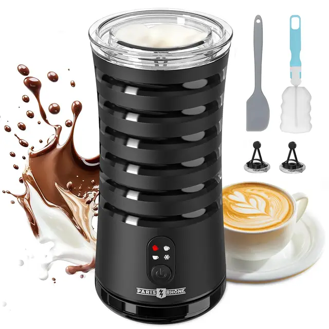PARIS RHÔNE Milchaufschäumer Elektrischer, 4-in-1-Milchaufschäumer, Geeignet für Heißen und Kalten Milchschaum, Warme Milch, 240 ml Milchaufschäumer Induktion, Schwarz