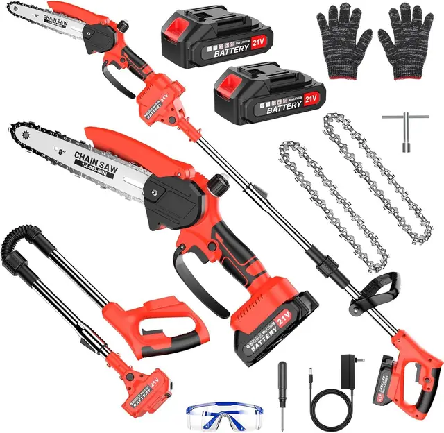 2-in-1 Akku Teleskop Hochentaster, 8 Zoll Hochentaster Akku Elektrisch, Elektrisch 21V Teleskop Astsäge Astschere Hochentaster mit 2 x 1500mAh, für Gartenscheren Astschere Holzschneidenz
