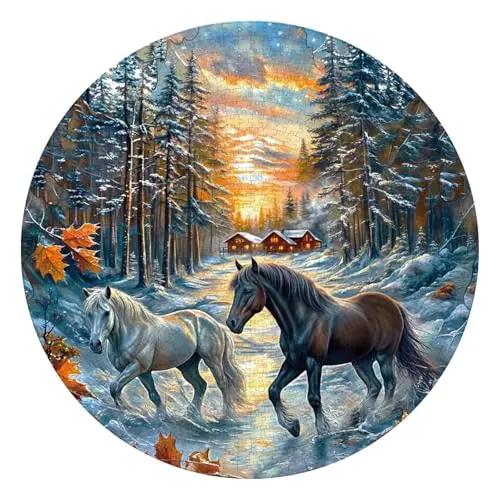 Puzzle 1000 Teile,Puzzles für Erwachsene Winter des Hengstes Klassische Runden Puzzles, Puzzlespiele für Die Ganze Familie, Home Decor und Geschenkide(67.5 * 67.5cm)