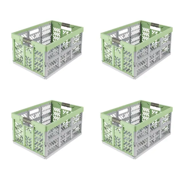 keeeper ben 4x Stabile Profi-Klappboxen mit Soft-Touch Griffen, 45 l, Eco Grass Green