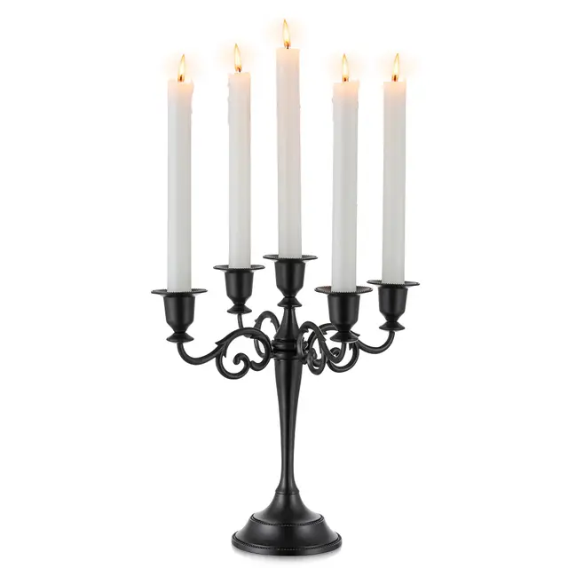 Sziqiqi Kerzenständer Kerzenhalter für Stabkerzen Halloween, Kandelaber Kerzenhalter 5-Armig Kerzenleuchter für Kegelkerzen für Hochzeit Tisch Mittelstücke Weihnachten Mantel Dekor, Schwarz