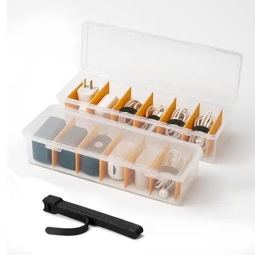 2 Stück Kabelbox, Kabel Organizer Box mit 16 Kabelbindern, Ladekabel Aufbewahrungsbox, Stapelbare Cable Organizer Box für Schublade Schreibtisch