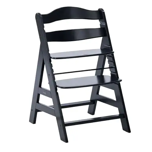 hauck Hochstuhl Alpha+ für Kinder ab 6 Monaten bis 90 kg, inkl. Schutzbügel, 5-Punkt-Gurt & Schrittgurt, mitwachsender Kinderhochstuhl aus FSC® zertifiziertem Buchenholz (Black)