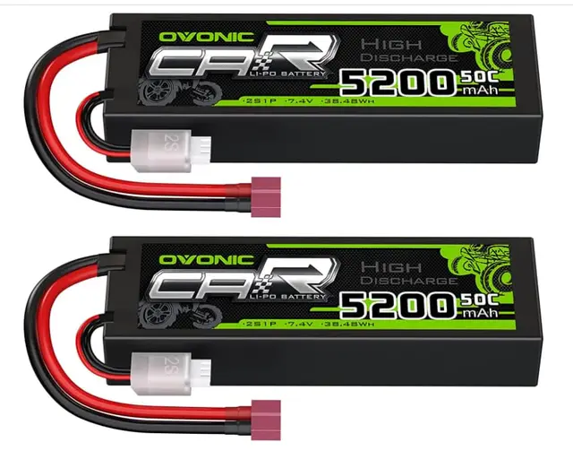 OVONIC Lipo 2s Akku 7,4V 50C 5200mAh mit T Deans Style Stecker für RC Car Truck (2PCS)