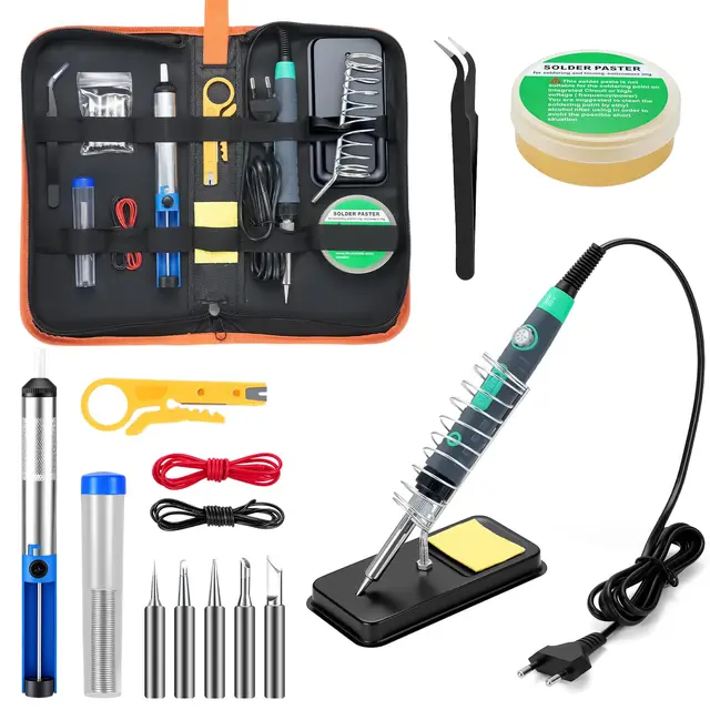 RUIZHI Lötkolben Set, 80W/220V Lötkolben mit Einstellbarer Temperatur 200~450℃, 5 Lötspitzen, Lötset für Elektrische Arbeiten, Prägen, Schnitzen, DIY-Handwerk