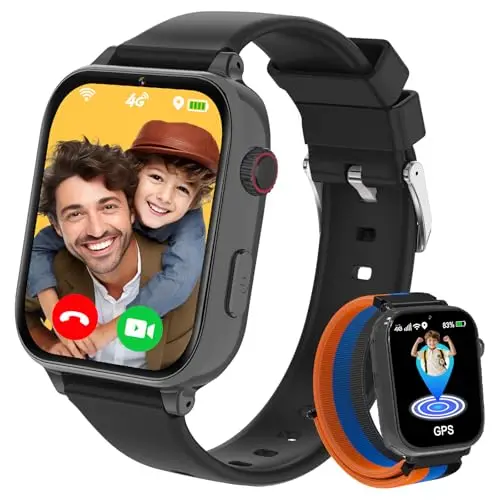 4G Smartwatch Kinder mit GPS, Kinderuhr mit 4G Videoanruf Voice Chat Schulmodus WiFi SOS Spiele Wecker Schrittzähler Taschenrechner, Uhr für Mädchen Jungen 4-12 Jahren Geschenk (Schwarz Blau-A)
