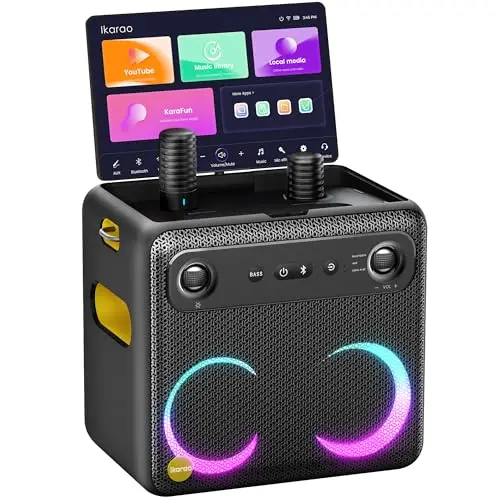 Ikarao Break X2 Karaoke-Maschine mit 10,1" Touchscreen, 300W Bluetooth Lautsprecher, 2 kabellose Mikrofone & LED-Lichteffekte – Ideal für Geburtstage, Familienfeiern & Events