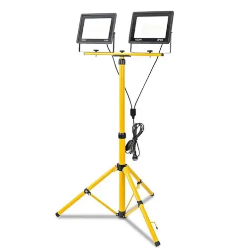 200W Led Baustrahler, 20000LM Superhelle Arbeitsleuchte mit Verstellbarer Stativ und 3m Kabel EU Stecker, Arbeitsscheinwerfer Wasserdicht IP66 für Garage Werkstatt Baustelle, Kaltweiß (200, Watt)