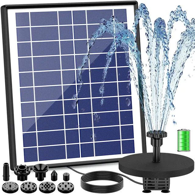 AISITIN Springbrunnen mit 6.5W Solar Panel Eingebaute1500 mAh Batterie Teichpumpe Wasserpumpe Schwimmender Fontäne Pumpe mit 6 Fontänenstile für Garten,Wasserspiele,Vogel-Bad,Teich
