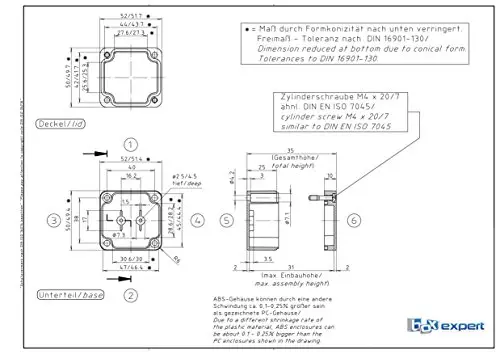 BOXEXPERT Kunststoff-Gehäuse Serie Elbe 52x50x35mm IP 65 grau RAL7015 Schaltschrank Verteilerkasten