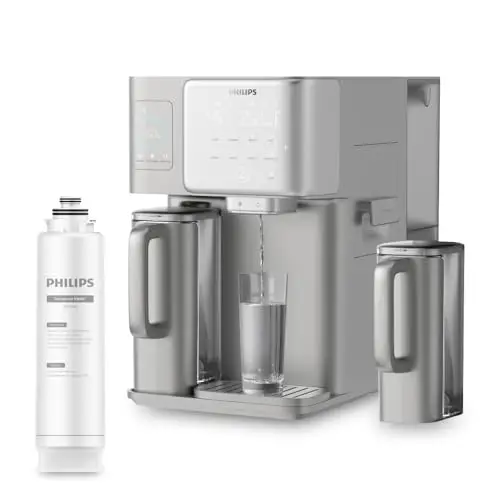 Philips Water Umkehrosmose-Wasserstation, sofortiges heißes und kaltes Wasser, integrierter Eismacher, UV-C, Remineralisierung, TDS-Monitor, 6-Liter-Tank, 1 Jahr Filterlebensdauer