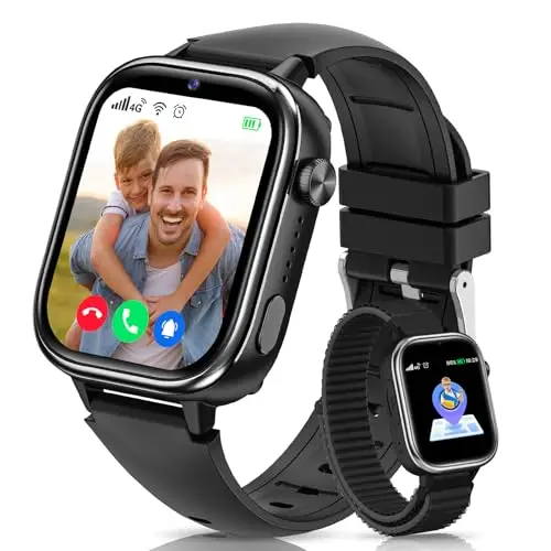 Smartwatch Kinder mit GPS und Telefon, SOS, Schulmodus, Nachrichten, Schrittzähler, IP68 Wasserdicht, Puzzlespiele, Wecker, Kids Smart Watch mit Langanhaltender Video & Phone Call, Schwarz
