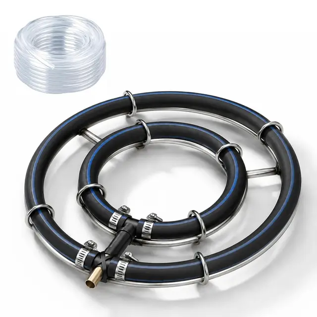 Belüfter Teich Belüfterring φ25cm Rohrdurchmesser 8mm Teichbelüfter | Belüftungsring 2-in-1 Ringe Edelstahl 304, inklusive φ9mm Schlauch 5m für Gartenteich, Koiteich und Aquarium