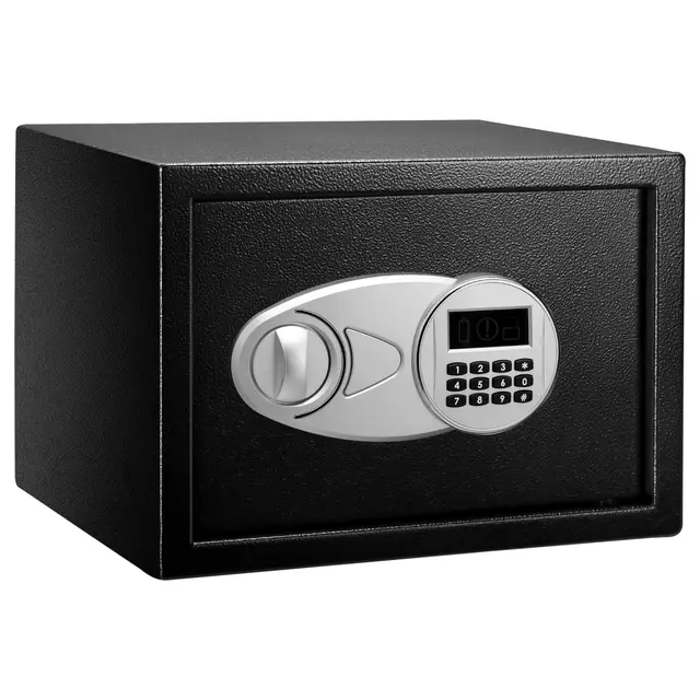 Amazon Basics Tresor aus Stahl, Sicherheit für Zuhause, mit digitaler Tastatursperre – für Bargeld, Schmuck, Ausweise, Dokumente, 14 l, 35cm x 25cm x 25cm (B x T x H), Schwarz
