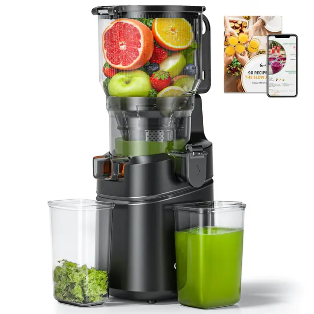AMZCHEF 250W Automatischer All-In-One Entsafter, 150MM Öffnung und 2L Kaltpress entsafter für Gemüse und Obst, Entsafter Slow Juicer Testsieger mit Dreifachem Filter - Schwarz