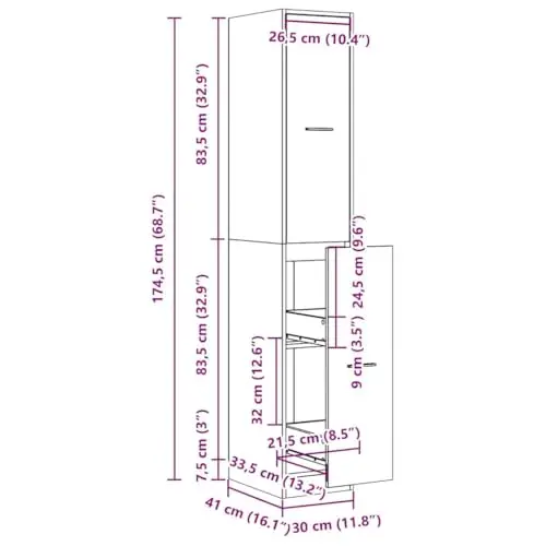 vidaxl apothekerschrank weiß 174,5 cm