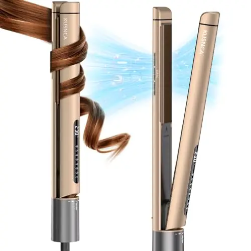 KUSNCA Ionen Glätteisen Lockenstab, 2 IN 1 Glätteisen Locken und Glätten,Runder Haarglätter Stylingplatten zum Glätten Locken Wellen, Geeignet für alle Haartypen,LCD 110°C-230°C(Gold)