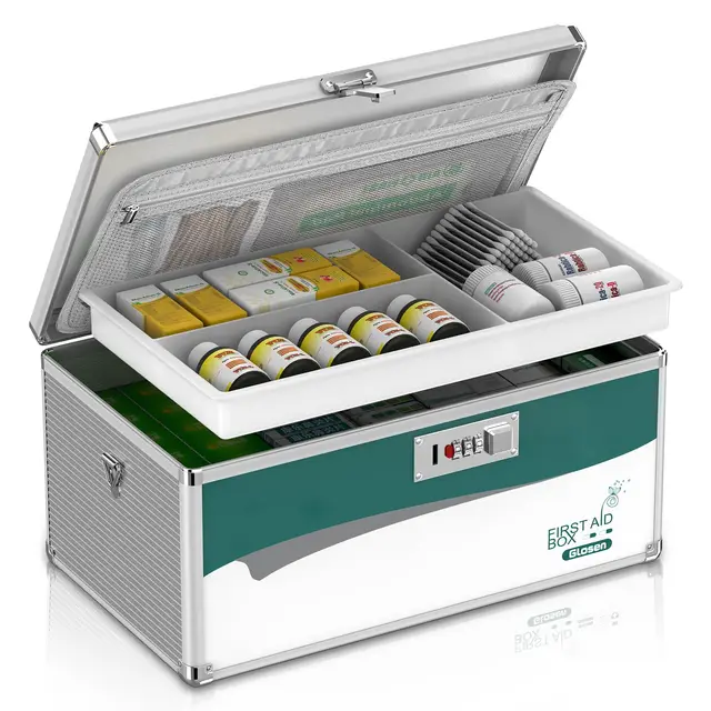 Glosen Medizin Box mit Zahlenschloss, Medikamenten Aufbewahrung Verschließbare Box, Aufbewahrungsbox Medikamentenbox mit Code-Schloss, 40.5×23.5×19 cm