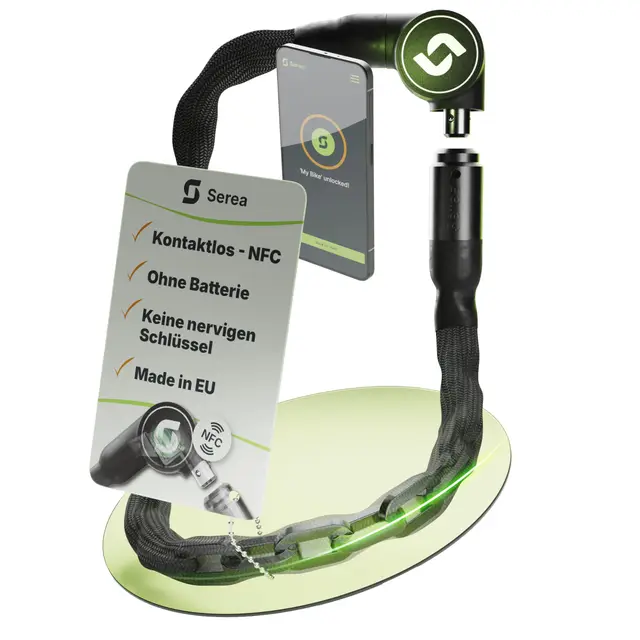 SEREA BOLD Smart Lock Fahrradschloss, 125 cm | Schlüssellos & Batterielos, Hohe Sicherheit, Zuverlässig, Schwarz