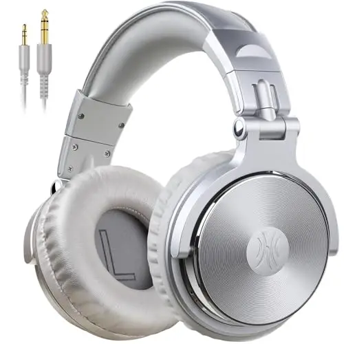 OneOdio Over Ear Kopfhörer mit Kabel, 50mm Treiber, Bassklang, 6.35 & 3.5mm Klinke, Share-Port, Geschlossene DJ Headphones für Studio, Podcast, Monitor, Handy, PC, MP3/4 (Pro-10 Silber Grau)