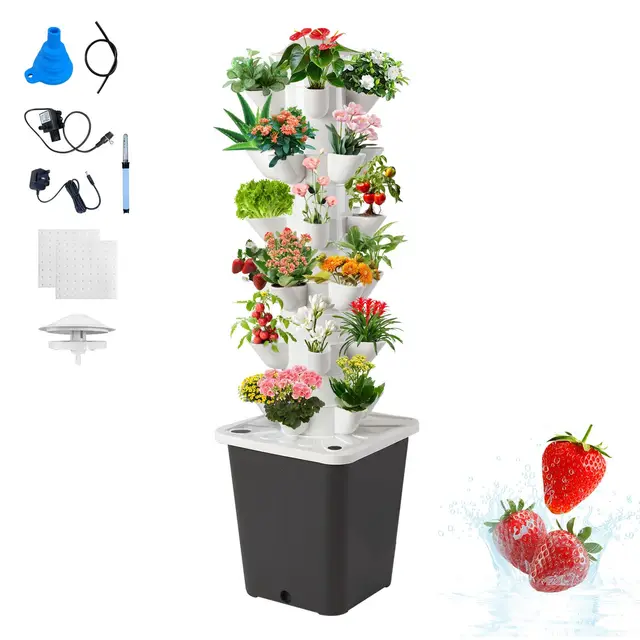 Hydroponisches Anbausystem, Hydroponic Tower, 30 Pods Aeroponic Tower Garden für Kräuter, Obst und Gemüse im Innenbereich, Smart Garden Gemüseanbau-Set mit 10-Liter-Wassertank und Pumpe