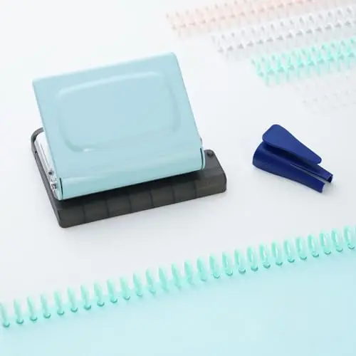 Bindegerät Spiralbindung 10 Loch, Spiralbindegerät Locher A4 mit 10 farbigen Binderücken – geeignet für A4 (30 Löcher), A5 (20), B5 (26) – Bindemaschine für Büro, Schule, DIY – Blau