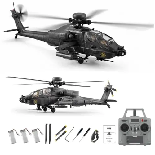 RC-ERA C170 1:48 AH-64D RC Militär Hubschrauber, 6-Kanal Flugzeug Mit Optical Flow Positionierung, Brushless Antrieb Höhenhaltung, Inverted Flight Fernsteuerung Helikopter –3 Akku/Dunkelgrau