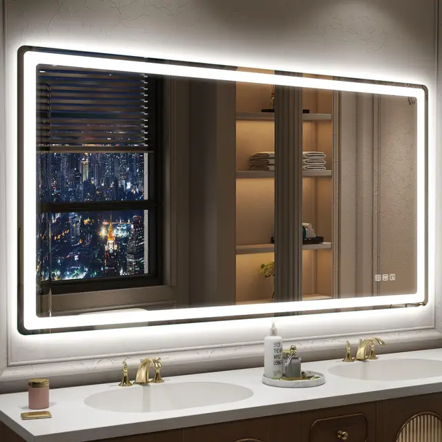 STARLEAD 140x80cm Bluetooth Badezimmerspiegel-mit-Beleuchtung, Großer LED-Spiegel-Bad mit Entfoggen, Dimmbar, 3 Farbtemperaturen, IP44 Hartglas Badspiegel, Horizontal/Vertikal
