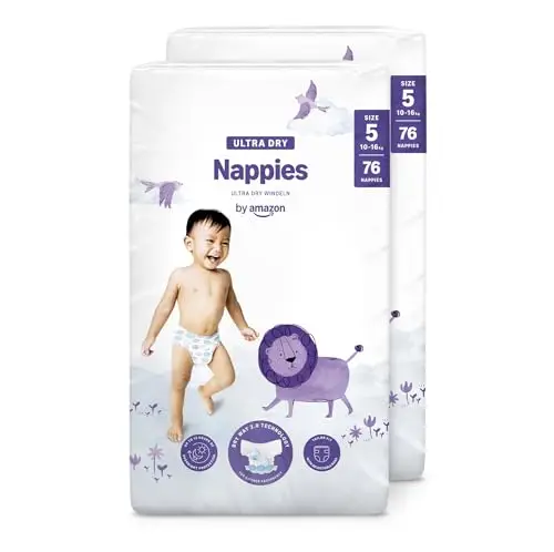 By Amazon Ultra Dry Windeln Größe 5 (10-16 kg) - MONATSBOX, Weiß, 152 Stück (2 Packungen mit 76) (Früher Unter Der Marke Mama Bear, Identisches Produkt)