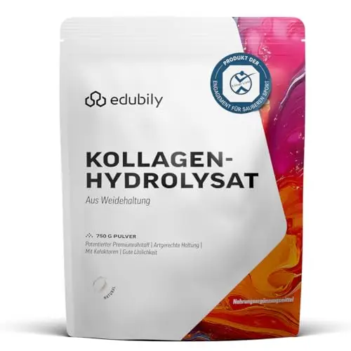 edubily® Kollagen-Hydrolysat - Kollagen Pulver als hochwertige Proteinergänzung im Alltag - aus Weidehaltung, Vitamin C, Zink, Kupfer, Mangan & Kieselsäure - 1 Portion täglich (750 g, ohne Geschmack)