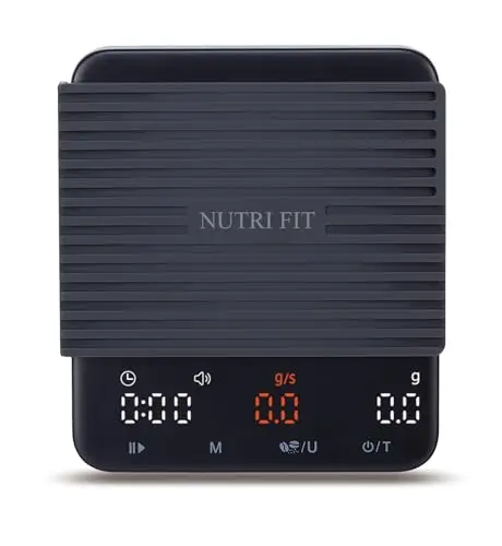 NUTRI FIT Mini-Kaffeewaage mit Timer, wiederaufladbarer USB-C-Küchenwaage, tragbare Espressowaage mit LED-Display, Produktgröße 11,5 x 10cm, 2kg/0,1g-Schwarz
