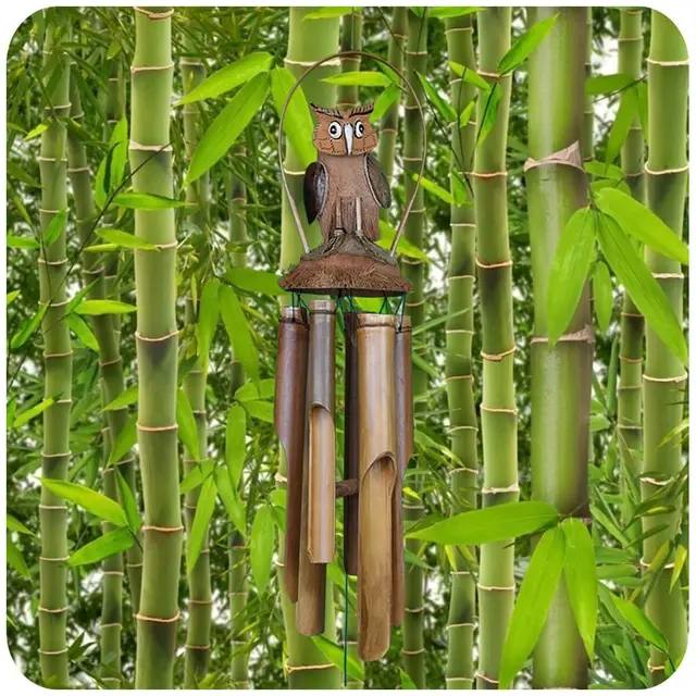 Simandra Windspiel Eule Groß aus Bambus, Holz und Kokosnuss