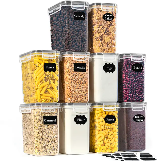 GoMaihe 1.6L Vorratsdosen 10 Set, Aufbewahrungsbox Küche Luftdicht Behälter aus Plastik Mit Deckel, Vorratsbehälter zur Aufbewahrung von Nudeln, Müsli, Reis, Mehl, und für futter Haustiere, MEHRWEG