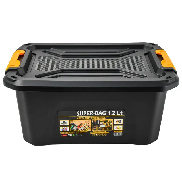 Aufbewahrungsbox mit Deckel 12L (39x29,5x17,5 cm) – Stapelbare Kunststoffbox mit Klickverschluss – extra stabile Lagerbox für Werkstatt, Garage & Haushalt
