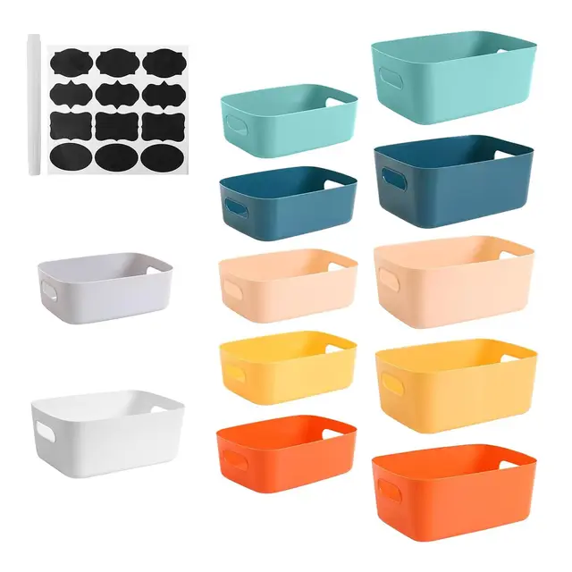 12 Stück Aufbewahrungsboxen aus Kunststoff,Mehrfarbige Stapelbare Aufbewahrung Organizer Korb Boxen mit Griffen,Multifunktionale Ordnungsboxen für Küchenschrank, Badezimmer,2 Größe