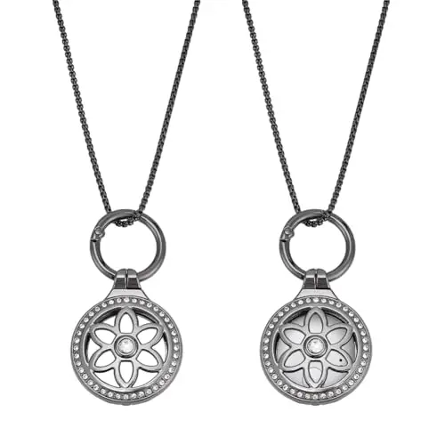 NBEADS 2 Set Tracker Halter Halskette, Verstellbarer Tracker Trageanhänger Mit Flachen Runden Schlüsselanhängern Aus Legiertem Strass Und Edelstahl Boxkettenhalsketten, 6.7cm, Metallgrau